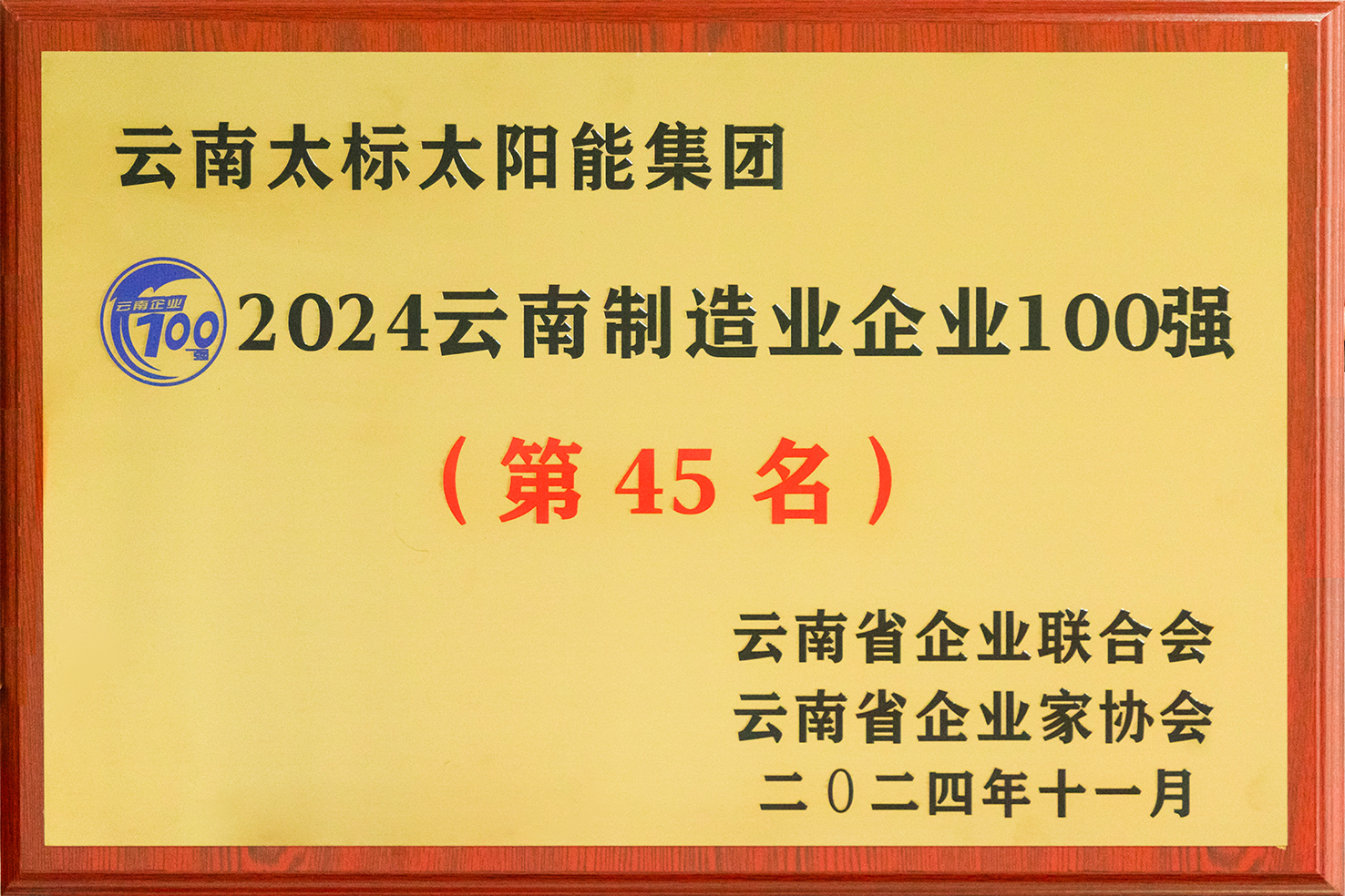 2024制造業(yè)100強獎牌